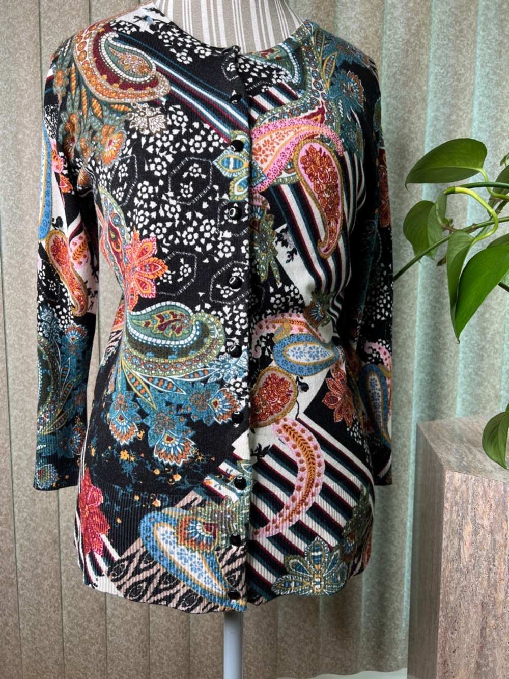 Grace Elements Paisley Print Button-Up Cardigan - Multicolor S-P-L